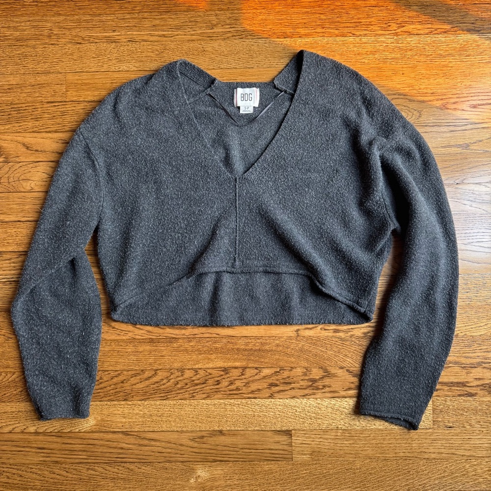 BDG Charcoal V-Neck Cropped Sweater